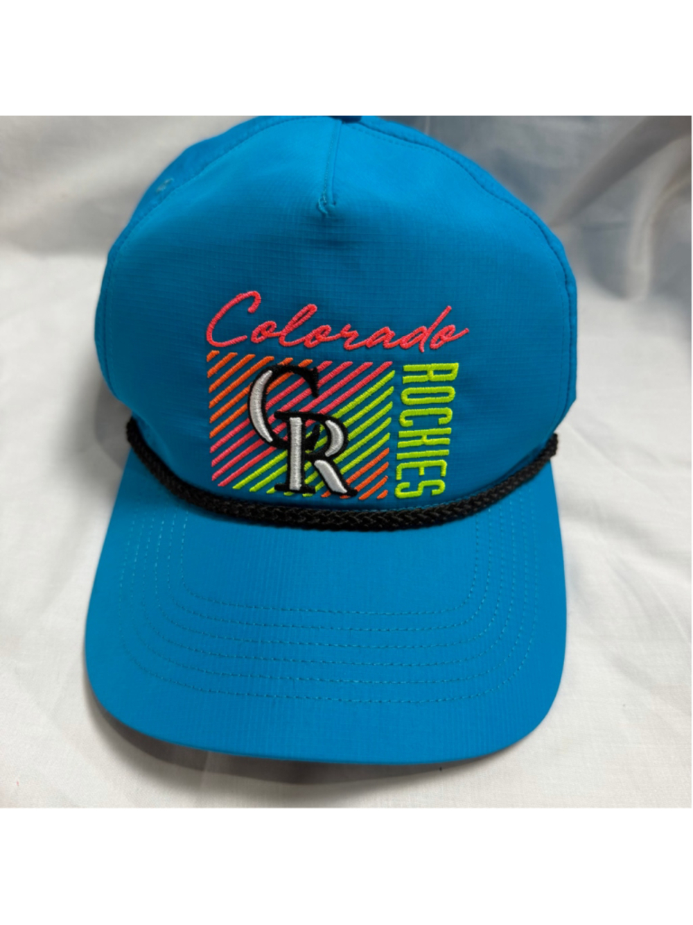 Colorado Rockies Brrr Nylon Rope Snapback Hat Neon Blue MLB Cap '47 Brand Retro